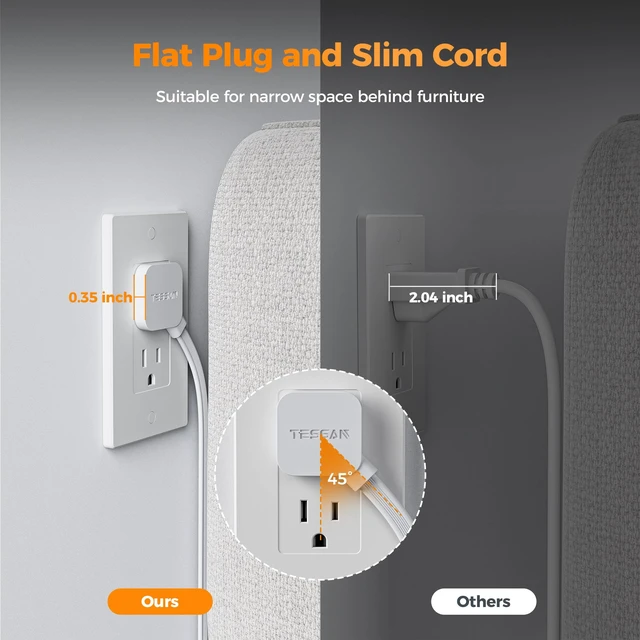 Alt view image 6 of 7 - Surge Protector Power Strip with 1050J, Individual Switches, 15 Ft 11 Outlets, 4 USB Ports (2 USB C), Flat Extension Cord, 20W Charging Station for Multiple Devices, for Office, Dorm Room