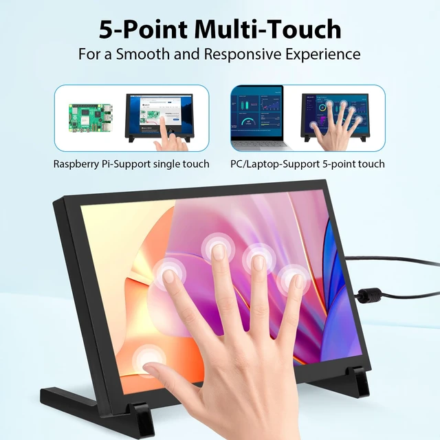 Alt view image 4 of 7 - 10.1 Inch Touchscreen Monitor, 1280x800 IPS LCD HD Display with Stand, Portable Capacitive Touch Screen for Raspberry Pi 3/3B+/4B/5, Jetson Nano, Banana Pi, PC, Windows, Beaglebone