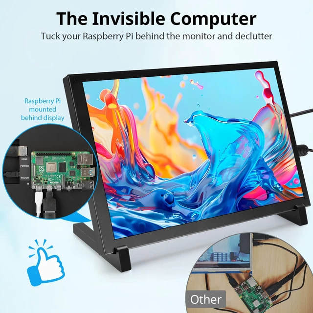 Alt view image 5 of 7 - 10.1 Inch Touchscreen Monitor, 1280x800 IPS LCD HD Display with Stand, Portable Capacitive Touch Screen for Raspberry Pi 3/3B+/4B/5, Jetson Nano, Banana Pi, PC, Windows, Beaglebone