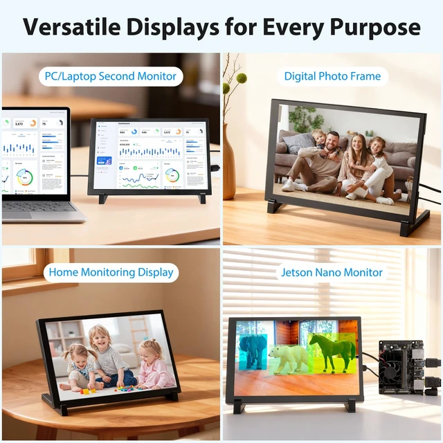 Alt view image 7 of 7 - 10.1 Inch Touchscreen Monitor, 1280x800 IPS LCD HD Display with Stand, Portable Capacitive Touch Screen for Raspberry Pi 3/3B+/4B/5, Jetson Nano, Banana Pi, PC, Windows, Beaglebone
