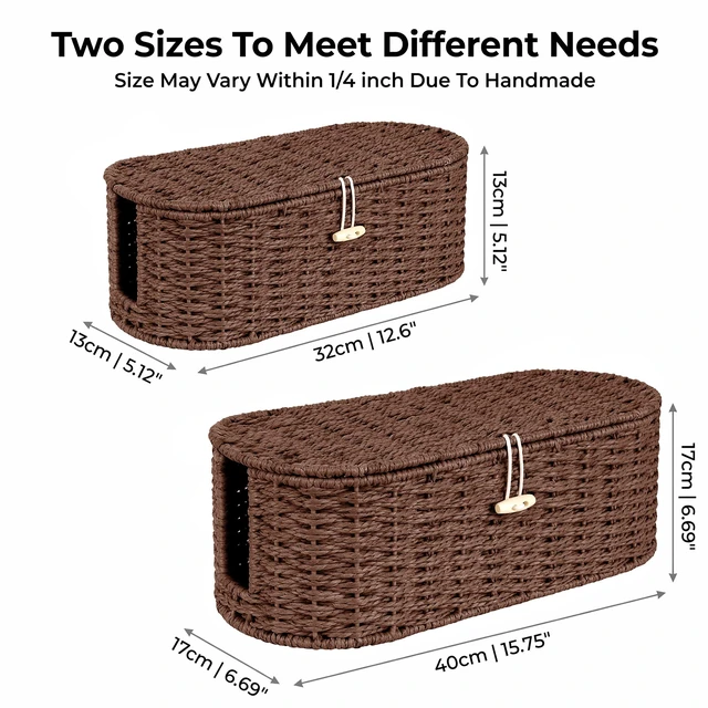Alt view image 2 of 7 - Set of 2 Cable Management Box, Handwoven Cord Hider Box with 3 Open Slots Cable Organizer Box with Lockable Lid, Cord Storage Box to Hide Power Strip, Router, USB Hub, TV Wires for Home, Office