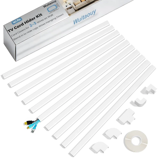 Main image of TV Cord Hider Wall, 141.7in Cord Covers for 2-3 Wires on Wall, Paintable Cable Hider Wire Covers for Cords on Wall, Self-Adhesive Cord Hider for Wall Mount Tv to Hide Cords, W0.94 H0.47in, White