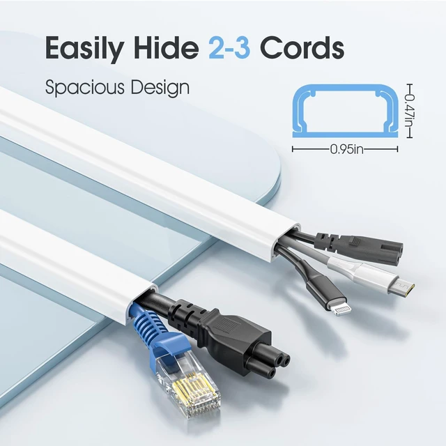 Alt view image 2 of 7 - Wire Covers for 2 Cords TV on Wall, 47in Paintable Cable Hider, Medium Cable Management Kit, Cord Hiding for Wall White, W0.95in H0.47in