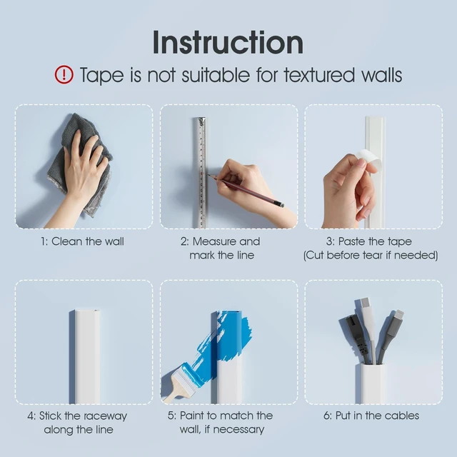 Alt view image 6 of 7 - Wire Covers for 2 Cords TV on Wall, 47in Paintable Cable Hider, Medium Cable Management Kit, Cord Hiding for Wall White, W0.95in H0.47in