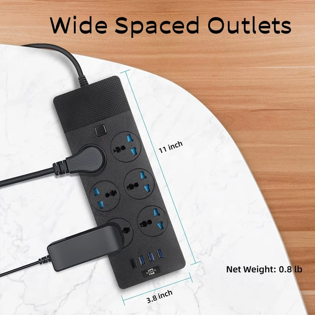 Alt view image 6 of 6 - European Travel Plug Adapter, Universal Power Strip with 6 AC Outlets and 4 USB Ports (1 USB C), 110-240v, 3000w 6ft Extension Cord International Power Adapter for Overseas Travel Essentials