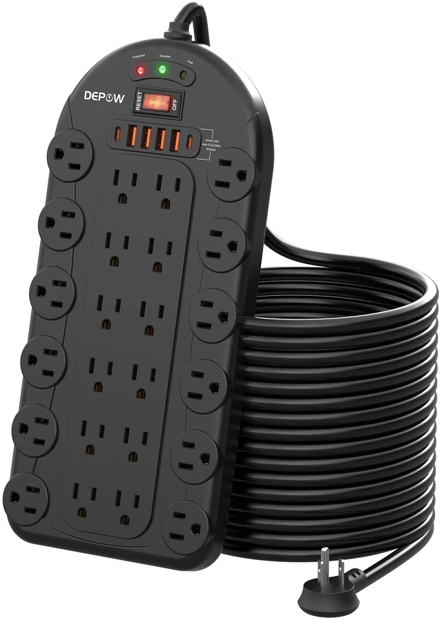 Main image of 15FT Large Power Strips with 24 Outlet 6 USB, Heavy Duty Long Cord for Home ETL Listed, 3400 Joules, 1875W/15A, Wide Spaced, Wall Mount, Heavy Duty, Surge Protector for Office & Entertainment Center