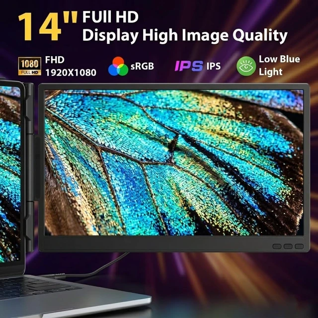 Alt view image 2 of 7 - Laptop Screen Extender, 14" FHD 1080P IPS Laptop Monitor Extender Dual Screen, Portable Monitor for Laptops 13-16" with USB-C/HDMI Port, Plug & Play for Windows/Mac/Android