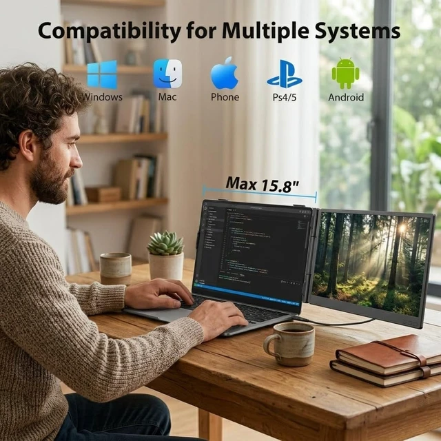 Alt view image 3 of 7 - Laptop Screen Extender, 14" FHD 1080P IPS Laptop Monitor Extender Dual Screen, Portable Monitor for Laptops 13-16" with USB-C/HDMI Port, Plug & Play for Windows/Mac/Android
