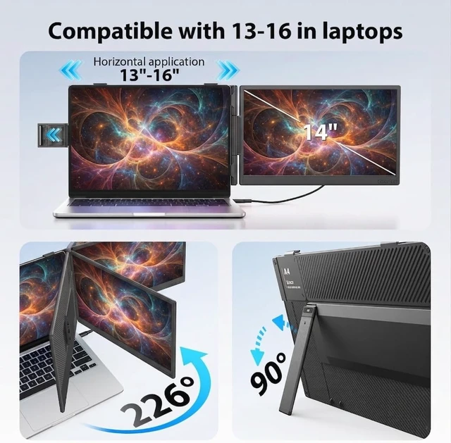 Alt view image 4 of 7 - Laptop Screen Extender, 14" FHD 1080P IPS Laptop Monitor Extender Dual Screen, Portable Monitor for Laptops 13-16" with USB-C/HDMI Port, Plug & Play for Windows/Mac/Android