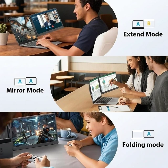 Alt view image 5 of 7 - Laptop Screen Extender, 14" FHD 1080P IPS Laptop Monitor Extender Dual Screen, Portable Monitor for Laptops 13-16" with USB-C/HDMI Port, Plug & Play for Windows/Mac/Android