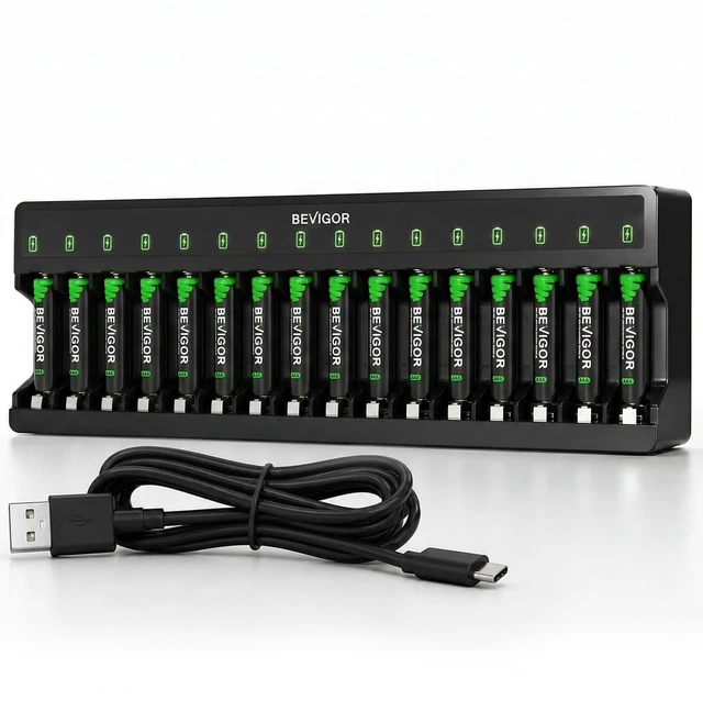Main image of Rechargeable AAA Batteries with Charger, 16 Pack 1100mAh Low Self Discharge Triple A Batteries with 16 Bay AA AAA Smart Battery Charger for Ni-MH Ni-CD, Independent Slot