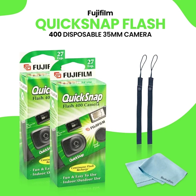 Alt view image 2 of 7 - Fujifilm QuickSnap Flash 400 Disposable 35mm Camera 2 Pack 2 Hand Straps Microfiber Cleaning Cloth