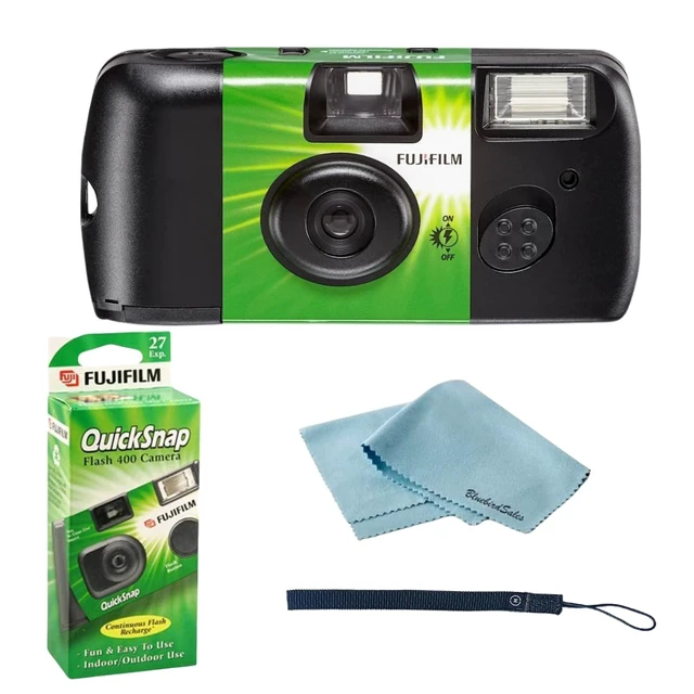 Alt view image 5 of 7 - Fujifilm QuickSnap Flash 400 Disposable 35mm Camera 4 Pack 4 Hand Straps 2 Microfiber Cloth, Green, 7033661