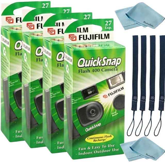 Main image of Fujifilm QuickSnap Flash 400 Disposable 35mm Camera 4 Pack 4 Hand Straps 2 Microfiber Cloth, Green, 7033661