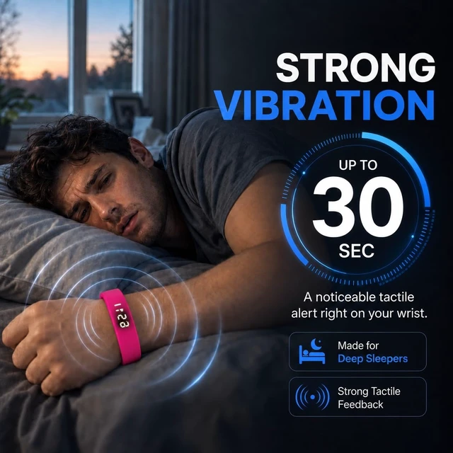 Alt view image 2 of 6 - Vibrating Alarm Watch for Heavy Sleepers,Silent Wake up Alarm Wrist Powerful Wrist Vibrating Alarm,For Hearing impaired,20-Day Battery,Comfort Silicone Loop,Ideal For Couples,Shared SpaceDorms