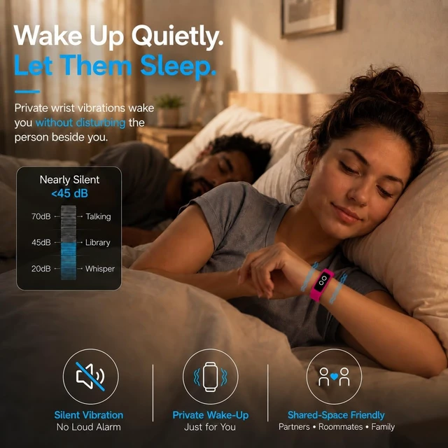 Alt view image 3 of 6 - Vibrating Alarm Watch for Heavy Sleepers,Silent Wake up Alarm Wrist Powerful Wrist Vibrating Alarm,For Hearing impaired,20-Day Battery,Comfort Silicone Loop,Ideal For Couples,Shared SpaceDorms