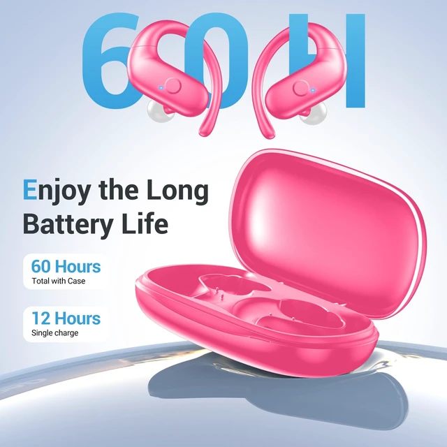 Alt view image 7 of 7 - Sport Wireless Earbuds,60Hrs BT5.4 ENC IPX7 Waterproof Earhooks Deep Bass 14.2mm drivers deliver rich stereo sound. Soft silicone ensures a secure, painless fit for long workouts