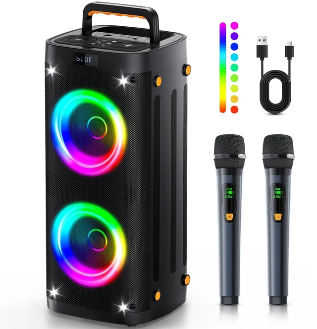 Main image of Party Speaker Bluetooth Wireless, Portable Karaoke Speaker with Microphone Outdoor Speakers Bluetooth with RGB Lights, 12H Playtime, TWS Pair, Large Bluetooth Speaker for Backyard, Camping, Home Party