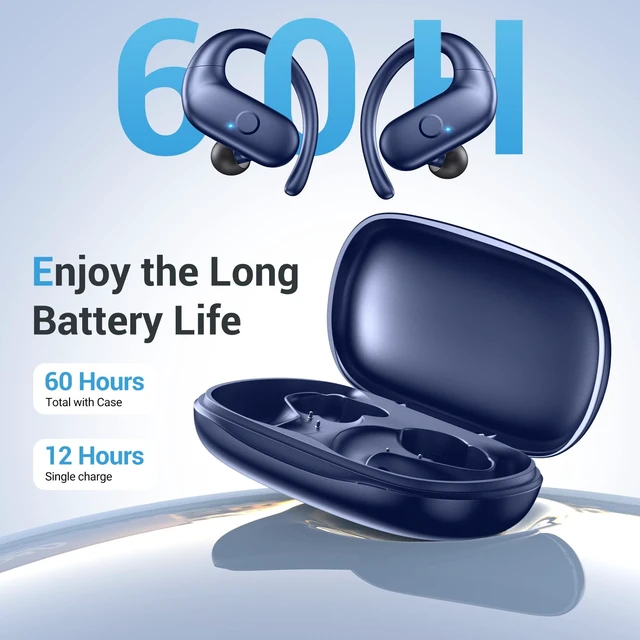 Alt view image 7 of 7 - Sport Wireless Earbuds,60Hrs BT5.4 ENC IPX7 Waterproof Earhooks Deep Bass 14.2mm drivers deliver rich stereo sound. Soft silicone ensures a secure, painless fit for long workouts