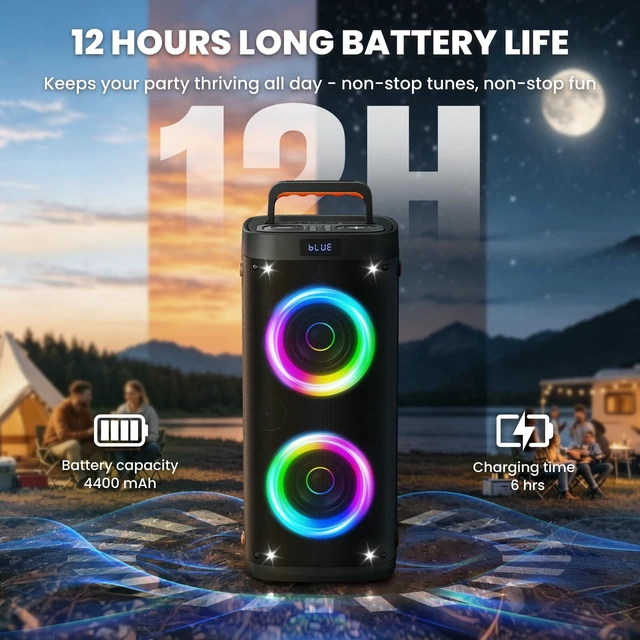 Alt view image 6 of 7 - Party Speaker Bluetooth Wireless, Portable Karaoke Speaker with Microphone Outdoor Speakers Bluetooth with RGB Lights, 12H Playtime, TWS Pair, Large Bluetooth Speaker for Backyard, Camping, Home Party