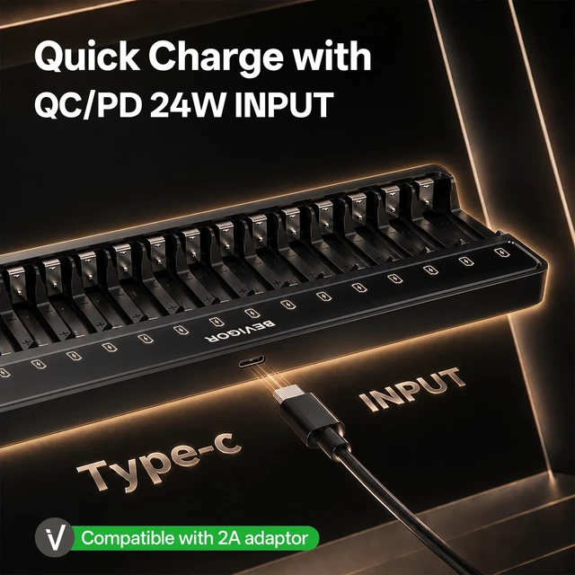 Alt view image 6 of 7 - Rechargeable AAA Batteries with Charger, 16 Pack 1100mAh Low Self Discharge Triple A Batteries with 16 Bay AA AAA Smart Battery Charger for Ni-MH Ni-CD, Independent Slot