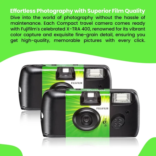 Alt view image 3 of 7 - Fujifilm QuickSnap Flash 400 Disposable 35mm Camera 2 Pack 2 Hand Straps Microfiber Cleaning Cloth