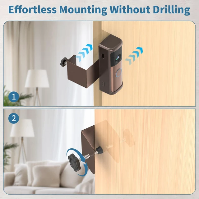 Alt view image 7 of 7 - Anti-Theft Doorbell Mount for Blink/Ring Battery Doorbell/Pro/Plus(2nd Gen) No-Drill Doorbell Holder for Apartment Door, Renter Friendly Mounting Bracket, for Inward Swing Door, (1 Pack, Brown)