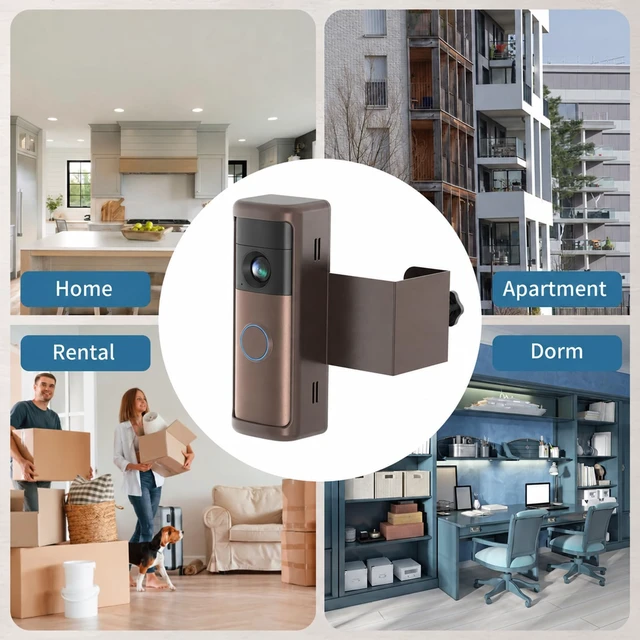 Alt view image 5 of 7 - Anti-Theft Doorbell Mount for Blink/Ring Battery Doorbell/Pro/Plus(2nd Gen) No-Drill Doorbell Holder for Apartment Door, Renter Friendly Mounting Bracket, for Inward Swing Door, (1 Pack, Brown)