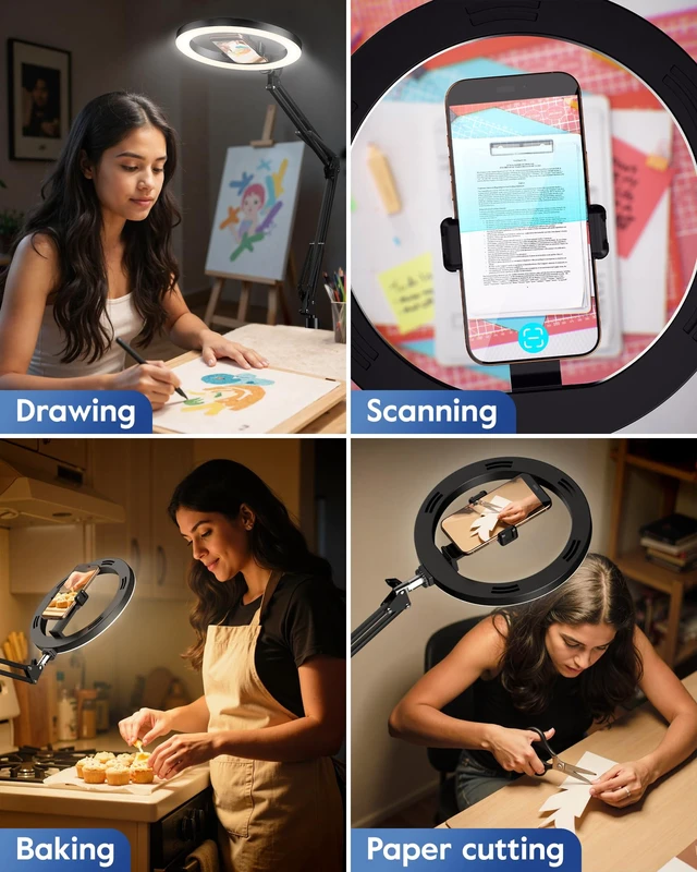 Alt view image 6 of 6 - Ring Light with Stand & Lockable Wheels, Ring Light Tripod for iPhone with Phone Holder for Video Recording, Overhead Phone Mount, 30 Lighting Combinations, Perfect for Crafts/Live Streaming/Tutorials