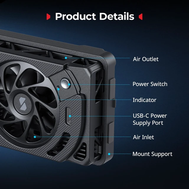 Alt view image 6 of 7 - Camera External Cooling Fan for Nikon ZR with Dual-Speed Modes, Snap-On Design, TEC Cooling Module, Compatible with V-Mount Battery Plate - 5874