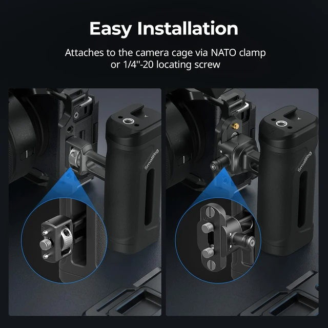 Alt view image 2 of 7 - Mini Side Handle Kit, w/ 1/4"-20 Locating Screw, NATO Clamp & Rail Left or Right Hand Available, Up and Down Adjustable, Max. Payload 10kg/ 22lb, Bulit-in Threaded Hole/ Cold Shoe
