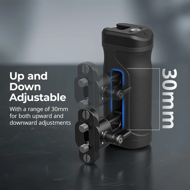 Alt view image 3 of 7 - Mini Side Handle Kit, w/ 1/4"-20 Locating Screw, NATO Clamp & Rail Left or Right Hand Available, Up and Down Adjustable, Max. Payload 10kg/ 22lb, Bulit-in Threaded Hole/ Cold Shoe