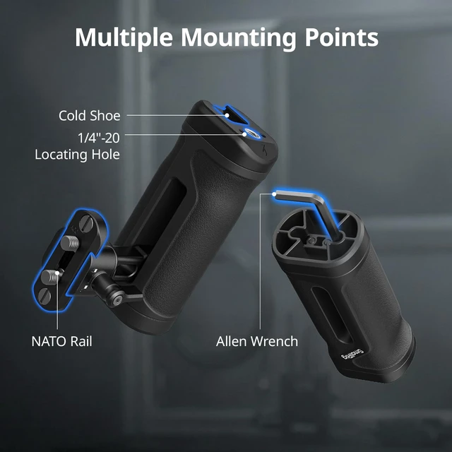 Alt view image 4 of 7 - Mini Side Handle Kit, w/ 1/4"-20 Locating Screw, NATO Clamp & Rail Left or Right Hand Available, Up and Down Adjustable, Max. Payload 10kg/ 22lb, Bulit-in Threaded Hole/ Cold Shoe