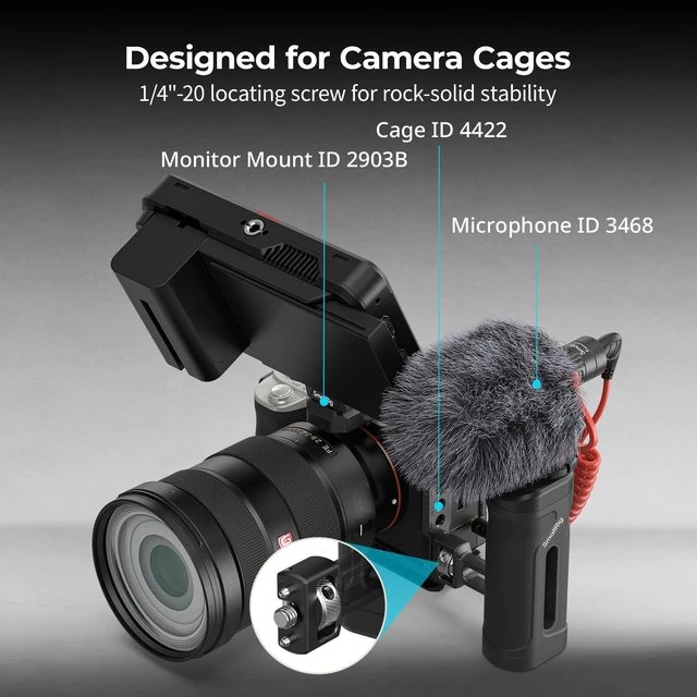 Alt view image 2 of 7 - Mini Side Handle with 1/4"-20 Locating Screw Left or Right Hand Available, Up and Down Adjustable, Max. Payload 10kg/ 22lb, Bulit-in Threaded Hole/ Cold Shoe