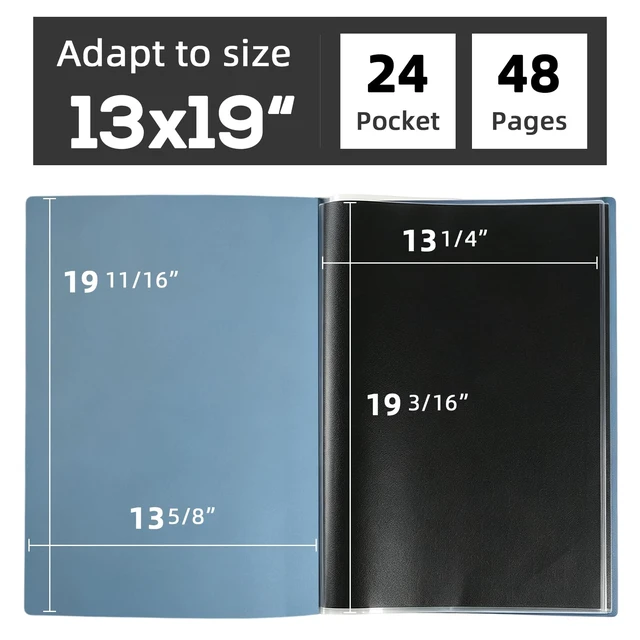 Alt view image 2 of 7 - 13x19 Blue Art Portfolio Folder Displaying 48 Pages with Plastic Sleeves 24-Pocket Presentation Book Binder For Artwork Storage Featuring Dark Inner Paper Inserts Protective Document Archival Holder