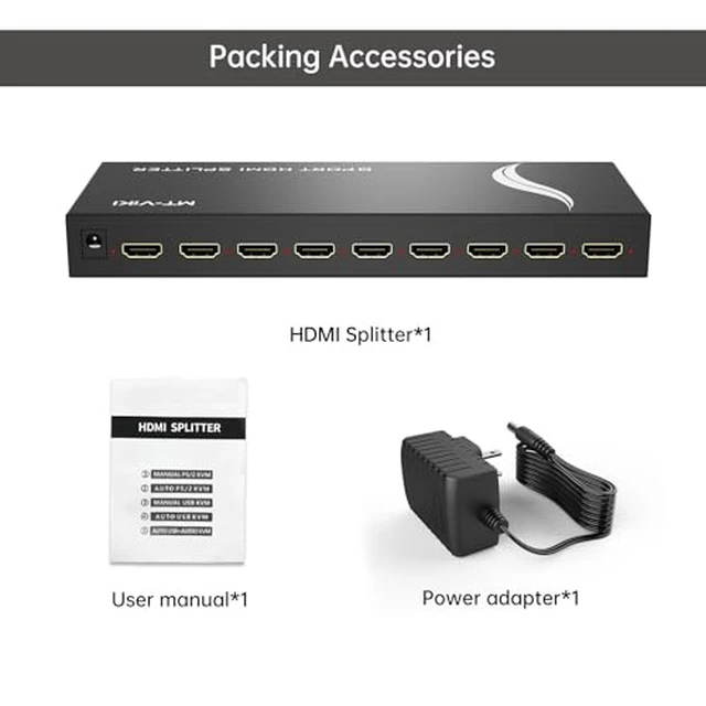 Alt view image 6 of 6 - HDMI Splitter 1 in 8 Out, Powered 8 Port HDMI Signal Duplicator Supports 4K@30Hz, Long Distance Transmission for Conference Room, Church,Classroom, Retail Display (Pack of 2)