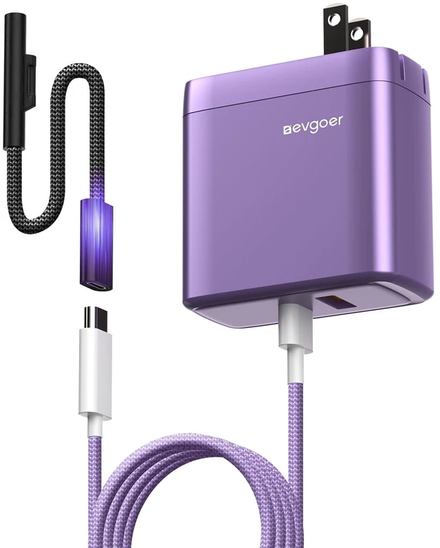Main image of Surface Pro Charger, 65W Microsoft Surface Charger for 12/11/10/9/8/7/6/5/4/3/X, Compatible with Both Microsoft Book/Laptop/Tablet and All USB-C Deviece (Purple)