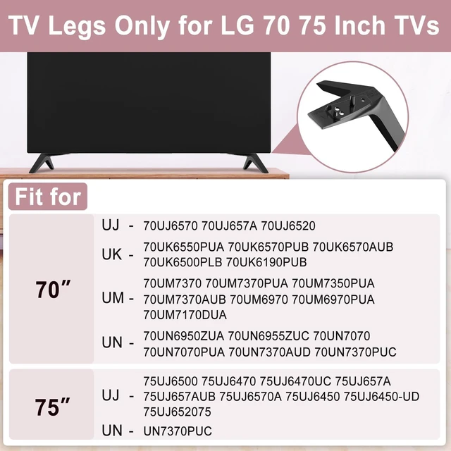 Alt view image 3 of 7 - Metal Stand for LG TV Legs Replacement, Only for LG 70" 75" TV Models We List, for 70UJ6570 70UJ657A 70UJ6520 70UK6570 70UM7370 70UN6950 70UN7070 75UJ6500 75UJ6470 75UJ6520 75UN7370PUC with Screws