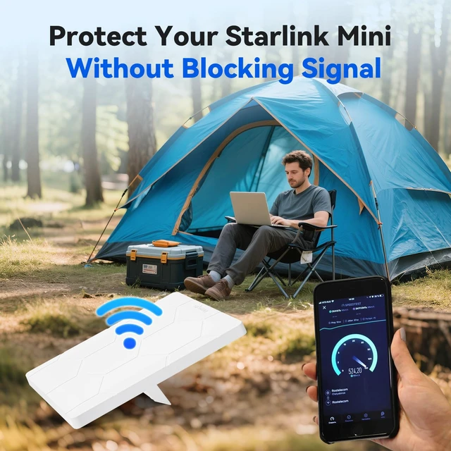 Alt view image 4 of 7 - for Starlink Mini Protective Cover Case, Hailproof & Shockproof Liquid Silicone Protective Case for Starlink Mini, Starlink Mini Accessories Waterproof & Portable for Outdoor Camping, White