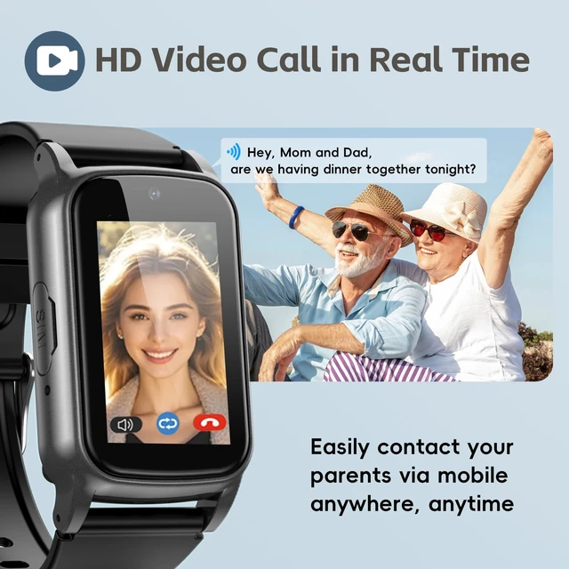 Alt view image 3 of 7 - Fall Detection Watch for Seniors, GPS Tracker for Elderly with SOS Button, Real-Time Location Tracking, Two-Way Voice, Heart Rate & Step Counter, Medical Alert Watch, No Monthly Fee