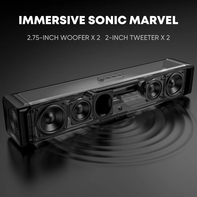 Alt view image 2 of 6 - Sound Bar,Soundbar for TV with 4 Powerful Speakers,Surround Sound System for TV,17 inch Soundbar with Bluetooth/HDMI-ARC/Optical/AUX,Wall Mountable