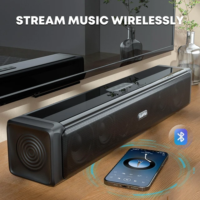 Alt view image 3 of 6 - Sound Bar,Soundbar for TV with 4 Powerful Speakers,Surround Sound System for TV,17 inch Soundbar with Bluetooth/HDMI-ARC/Optical/AUX,Wall Mountable