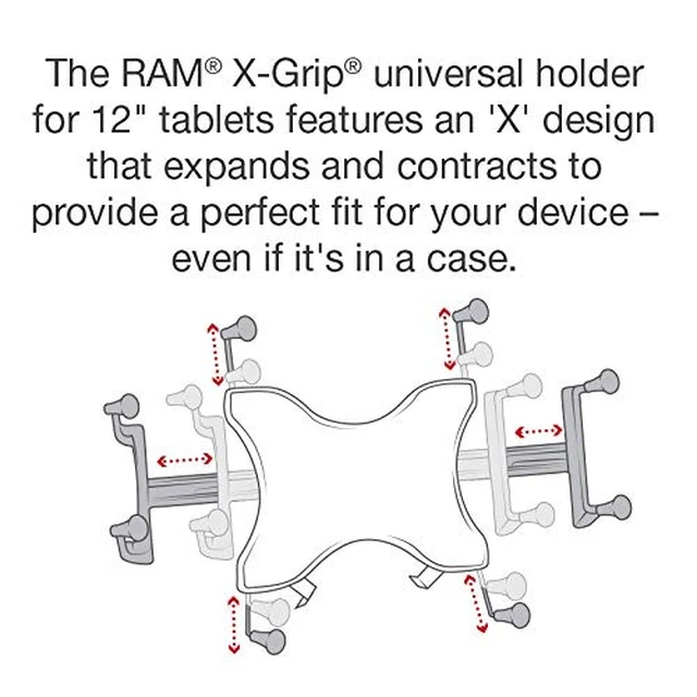 Alt view image 6 of 7 - X-Grip Tablet Holder for 12"-13" Tablets with Cases Spring-loaded cradle with AMPS and VESA compatibility for mounting systems