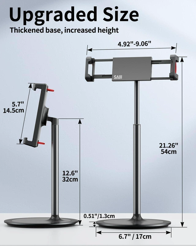 Alt view image 6 of 7 - iPad Stand for Desk - Height Adjustable & Weighted Base Phone Holder Aluminum Stand with a 360° Rotating Clamp, Extra Tall, for iPad Air/Pro iPhone & Portable Monitor, Fits 4.7"15.6" Screens