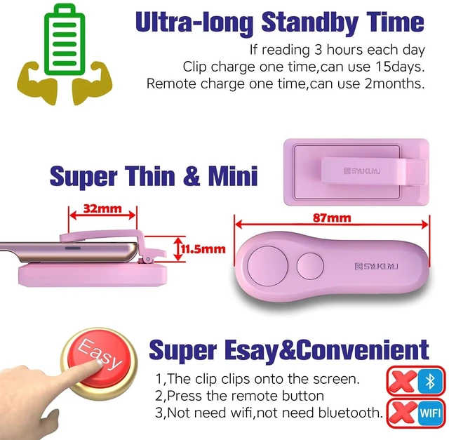 Alt view image 3 of 7 - RF Remote Control Page Turner for Kindle Reading Ipad Surface Comics, iPhone Android Tablets Reading Novels Taking Photos(Pink)