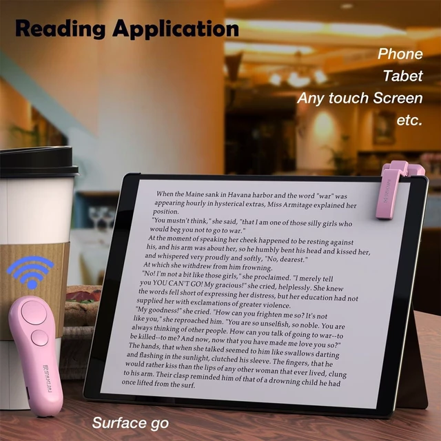 Alt view image 7 of 7 - RF Remote Control Page Turner for Kindle Reading Ipad Surface Comics, iPhone Android Tablets Reading Novels Taking Photos(Pink)