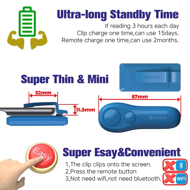 Alt view image 6 of 6 - RF Remote Control Page Turner for Kindle Reading Ipad Surface Comics, iPhone Android Tablets Reading Novels Taking Photos(Blue)
