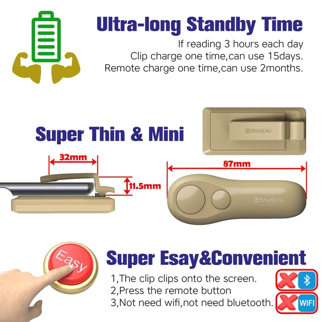 Alt view image 6 of 6 - RF Remote Control Page Turner for Kindle Reading Ipad Surface Comics, iPhone Android Tablets Reading Novels Taking Photos(Light Brown)