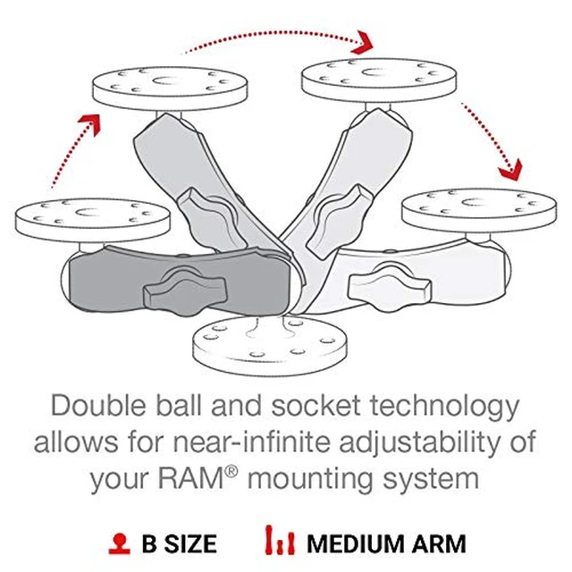 Alt view image 4 of 7 - Medium Double Socket Arm for B Size 1" Balls Composite connector arm, compatible with B Size 1" ball bases