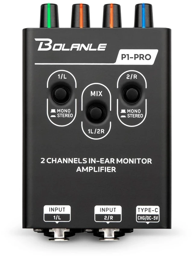 Main image of P1-Pro 2-Channel Personal in-Ear Monitor Amplifier, Black Stereo headphone amp with dual XLR/TRS inputs, mono/stereo switching, mix/balance, 3.5 mm output, USB-C 5V or 2 AAA power